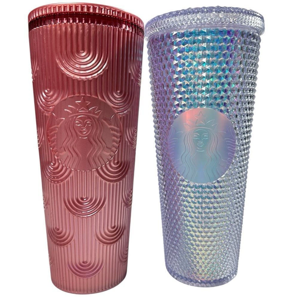 2 Starbucks 2023 Tumbler 24Oz Pink Pearl Shell Mermaid Unicorn Studded. NO STRAW